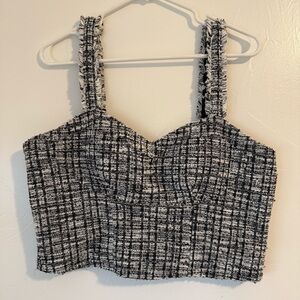 Madden NYC Black & White Tweed Sleeveless Crop Top